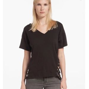 Maje Distressed Short Sleeves Black V-neck Top Grunge Size 4